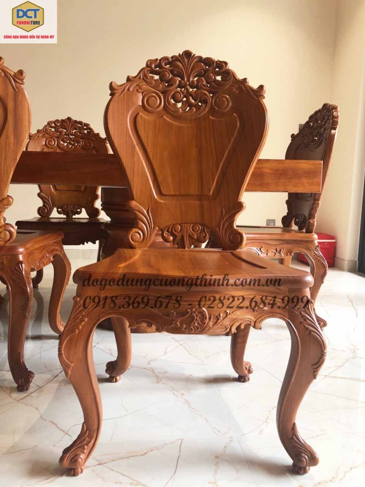 bàn ghế ăn gỗ gõ đỏ nguyên tấm